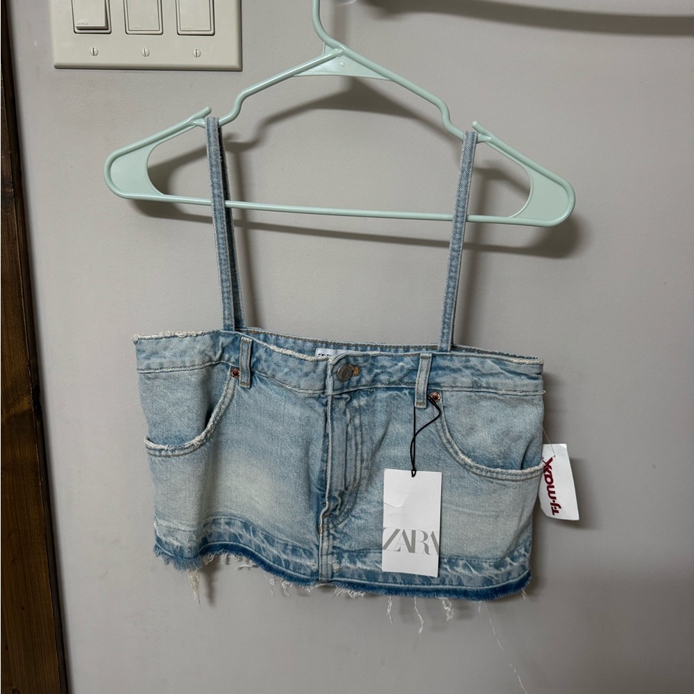 Zara Sky Blue Denim Top